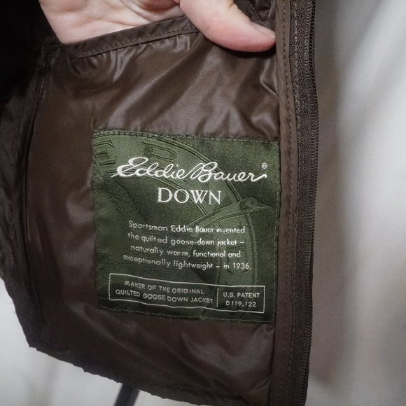 EDDIE BAUER Down Shirt Jacket Brown M Tall Zip Up - Picture 9 of 11